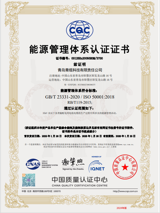 青纜順利通過(guò)能源管理體系認(rèn)證